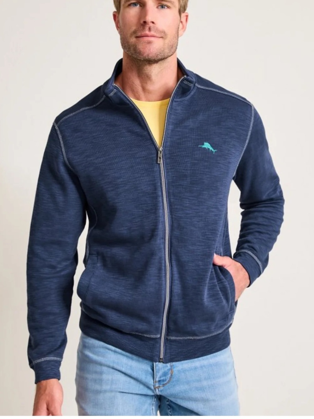 Tommy Bahama Navy Blue Tobago Full-Zip Prima Cotton Knit Jacket NWT 1XL